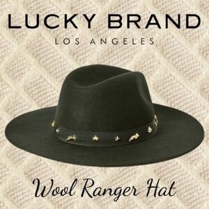 LUCKY BRAND (NWT) 100% WOOL Gold-Charm-Accented Band Black Wide Brim Ranger Hat